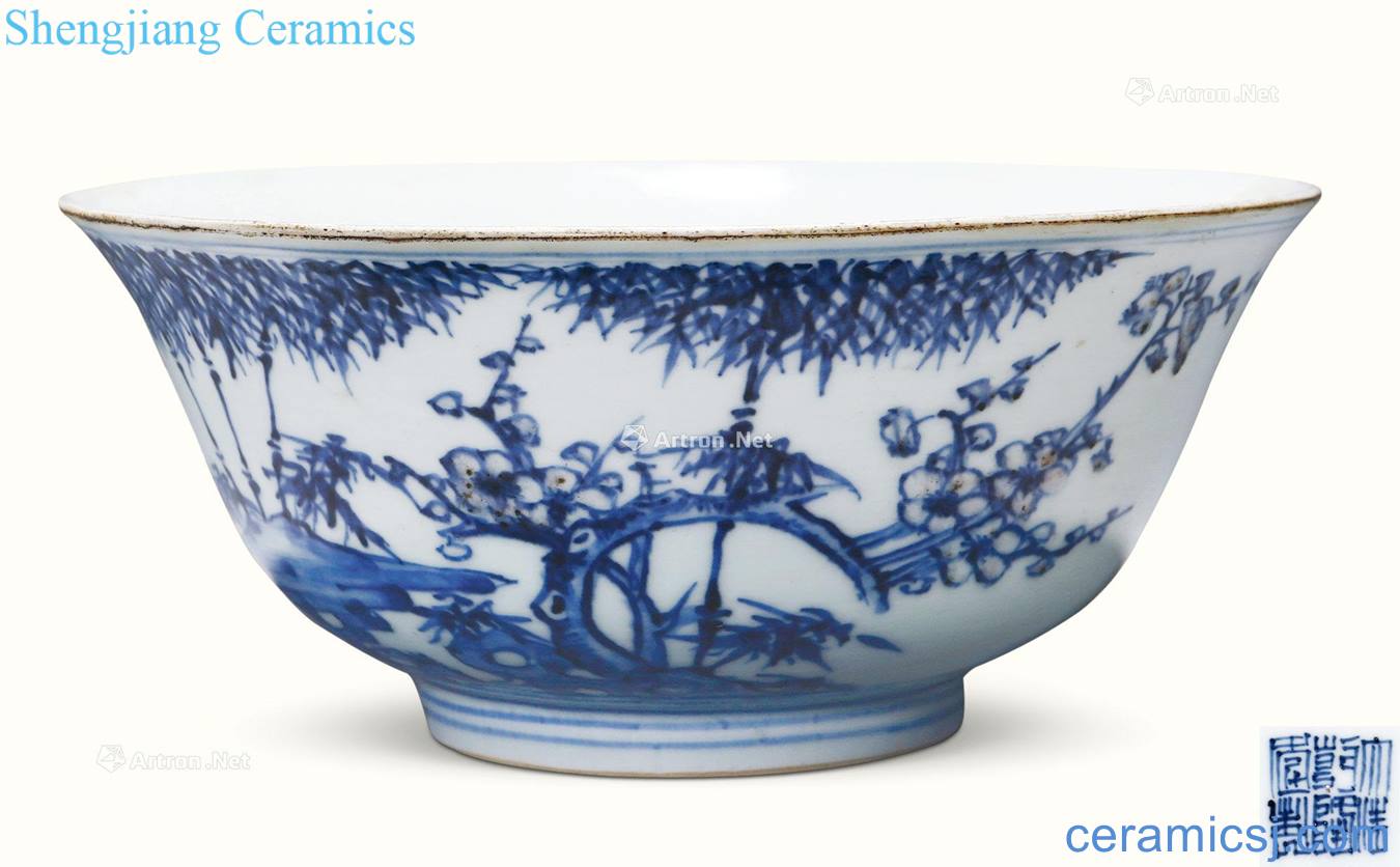 Qing qianlong Blue and white youligong poetic flower green-splashed bowls