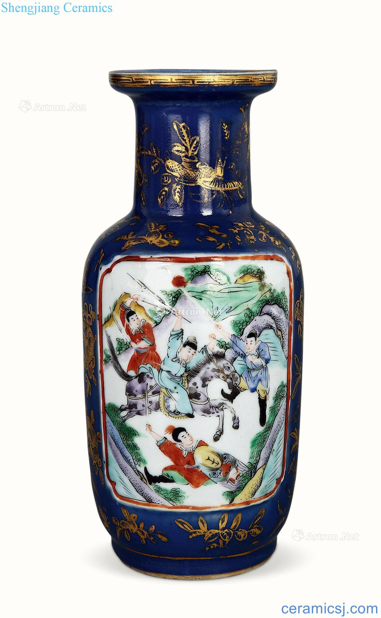 The blue paint medallion reign of qing emperor guangxu knife horse figures show a bottle