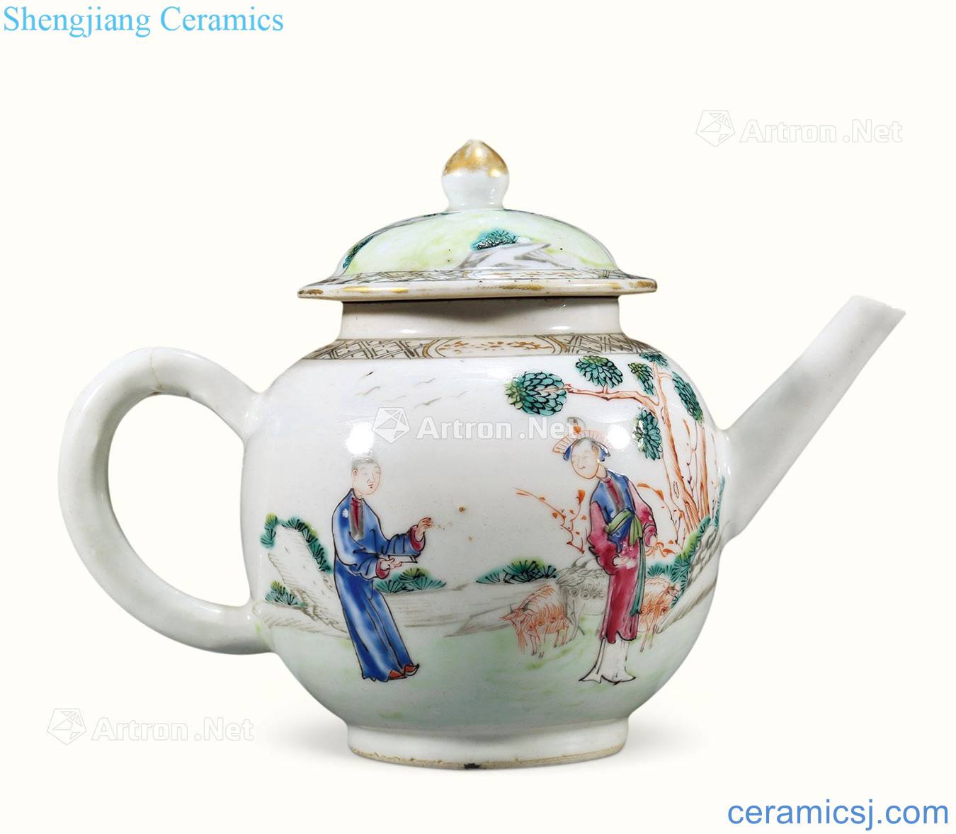 Qing qianlong pastel character story lines teapot