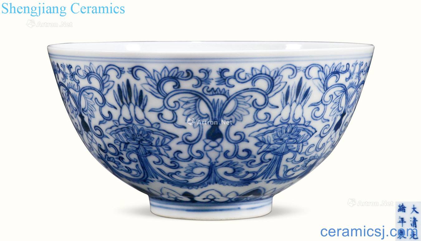 Qing guangxu Blue and white passionflower green-splashed bowls