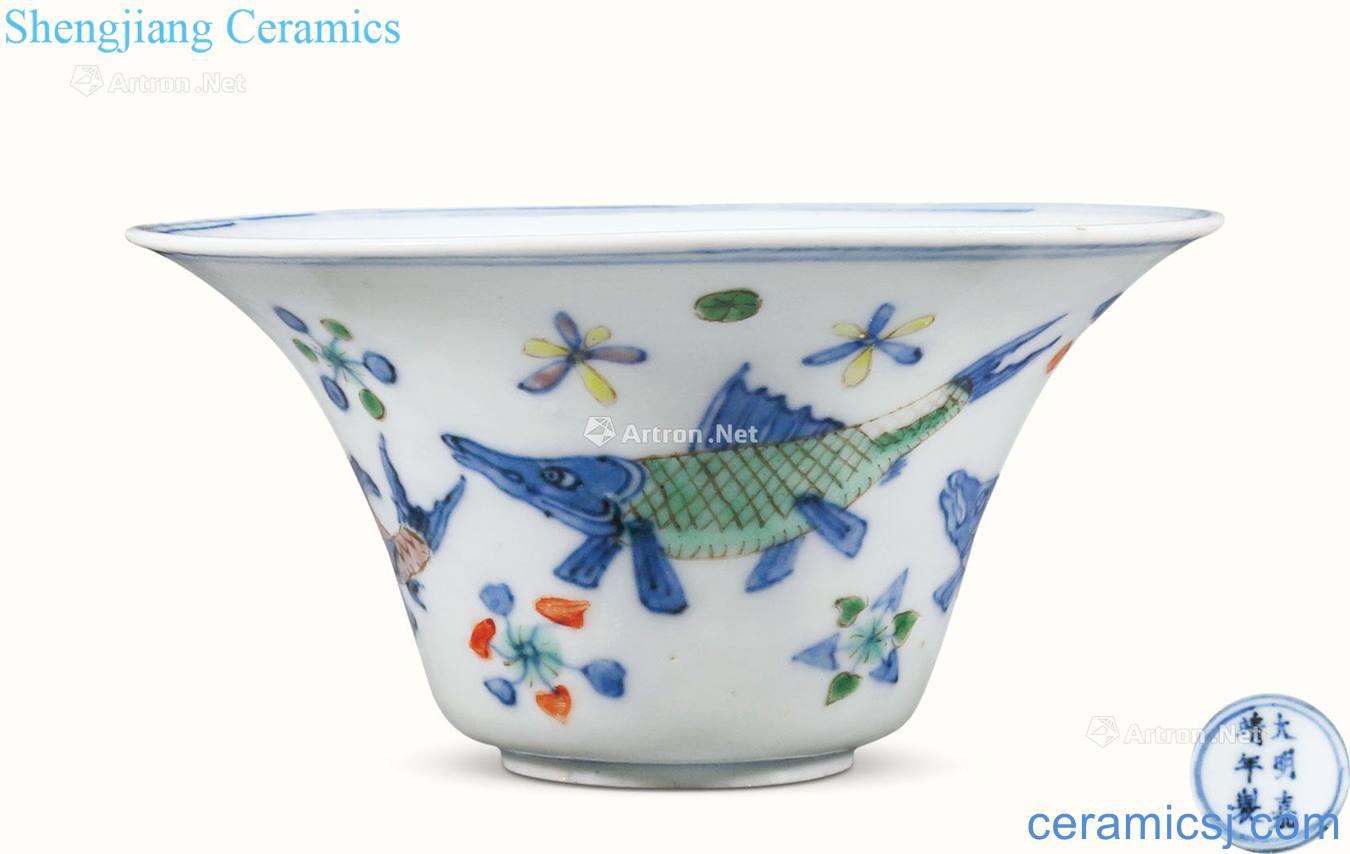 The qing emperor kangxi Blue and white fish algae green-splashed bowls