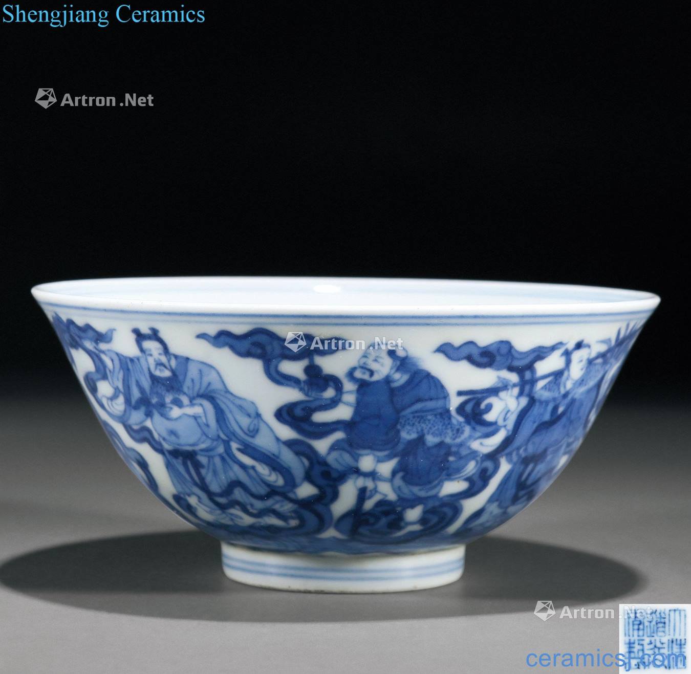 Qing daoguang Blue and white the eight immortals green-splashed bowls