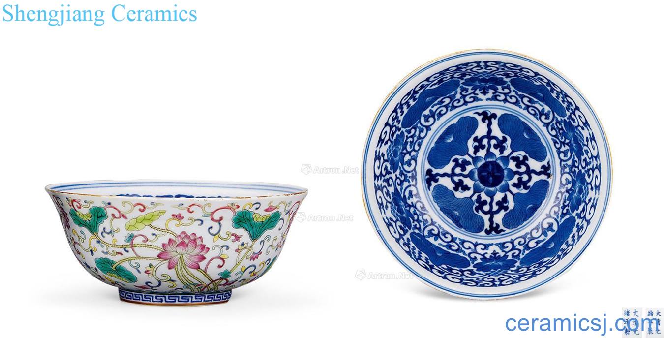 Outside the reign of qing emperor guangxu in pastel blue and white lotus flower green-splashed bowls