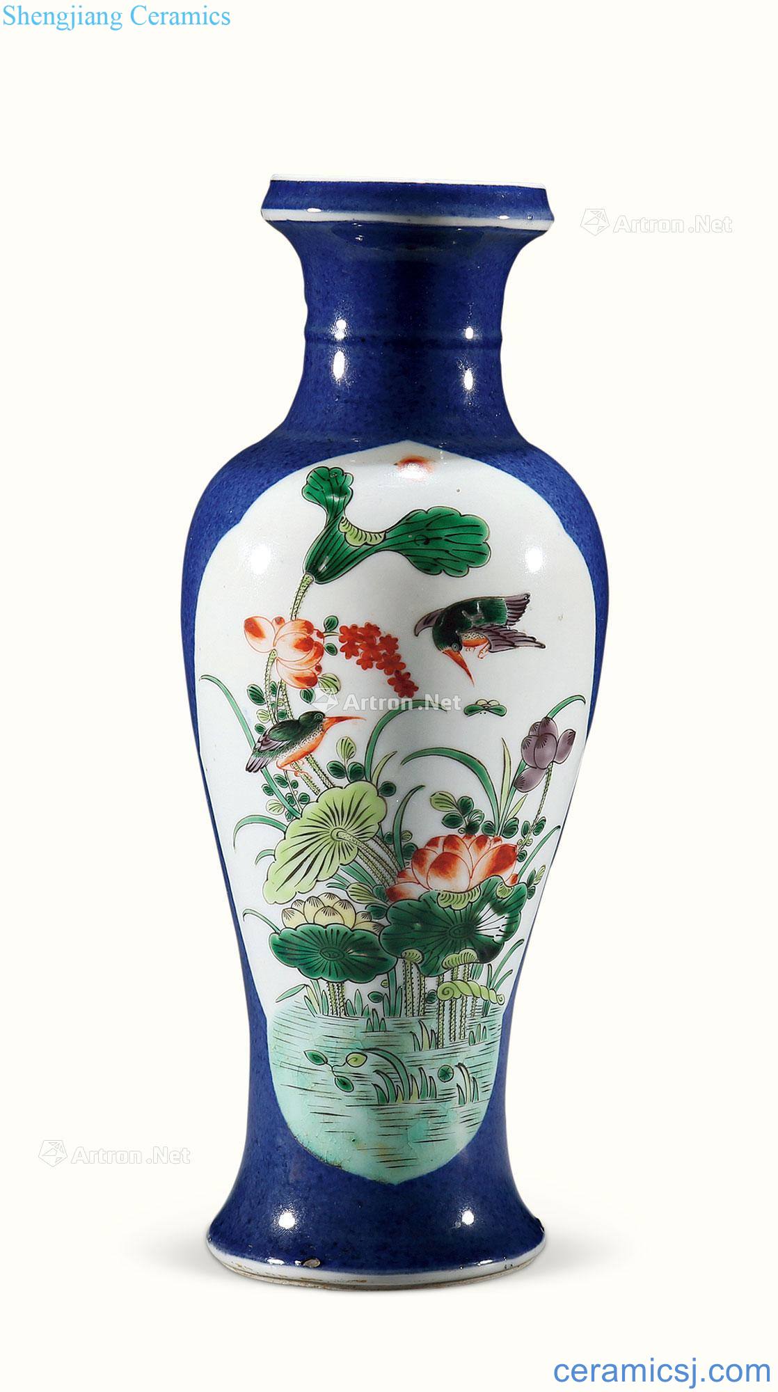 Qing guangxu With blue medallion colorful flowers and birds