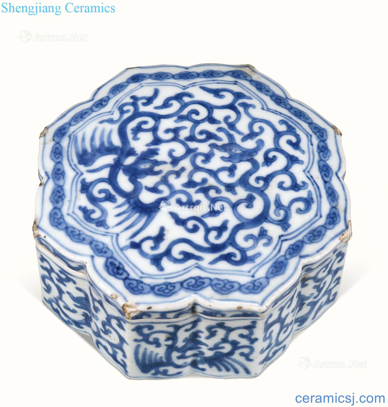 Qing yongzheng Blue and white dragon grain ling flap box