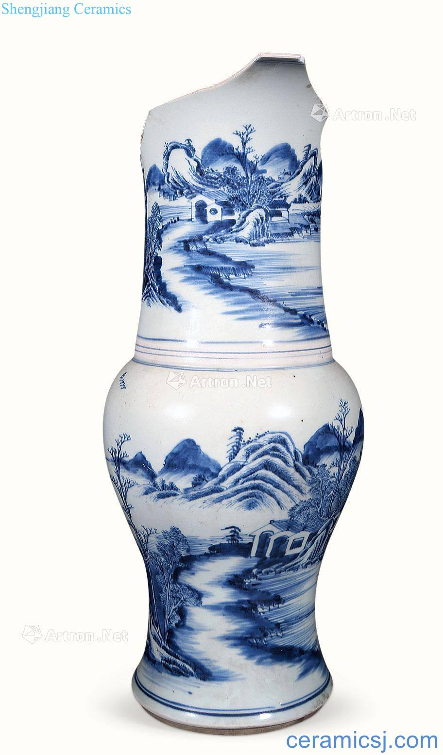 Qing yongzheng Blue and white landscape pattern vase with flowers