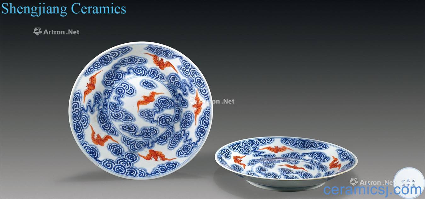 Qing guangxu Blue and white alum hongyun bats tray (a)