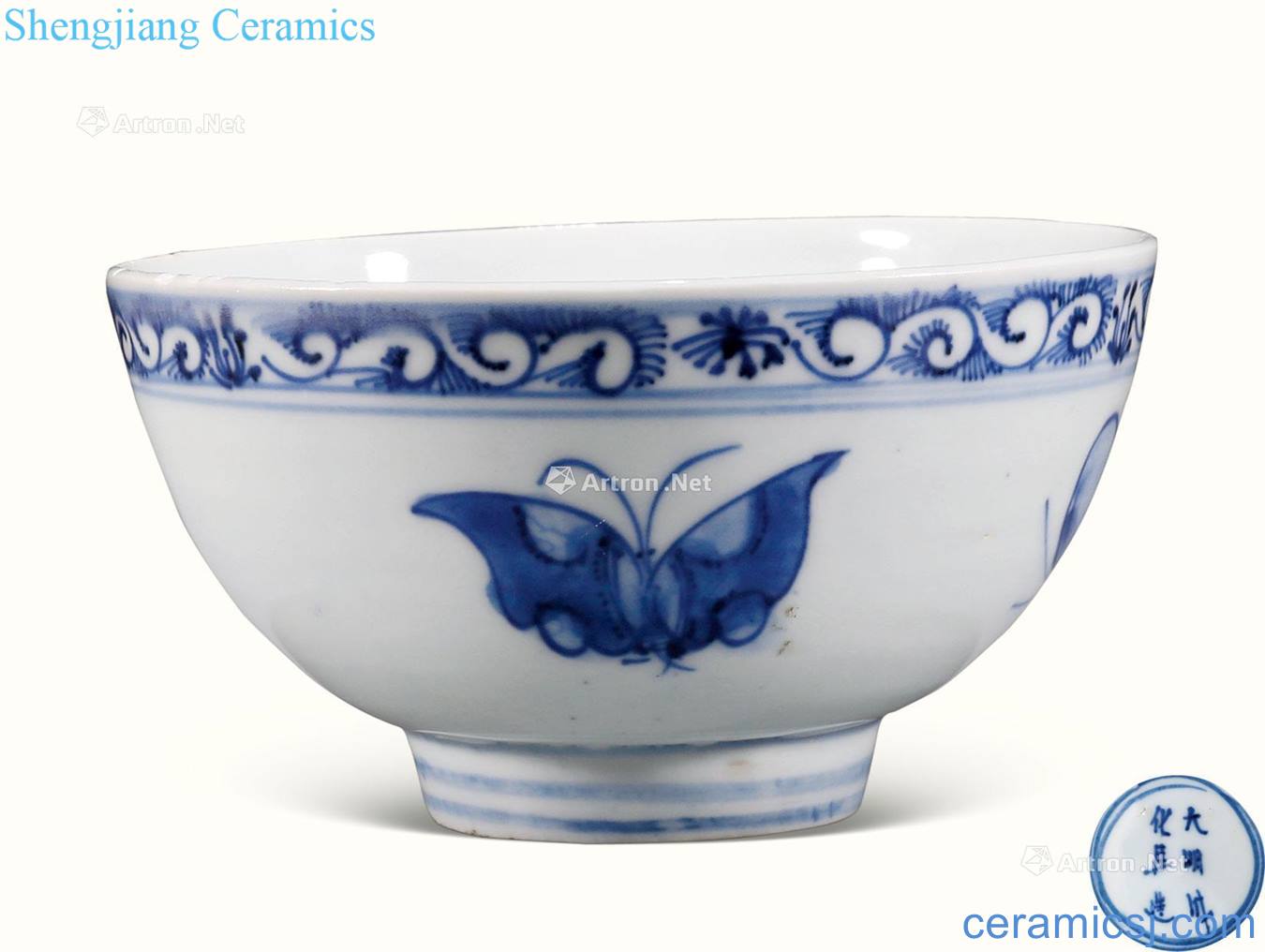 In the late Ming Blue butterfly green-splashed bowls
