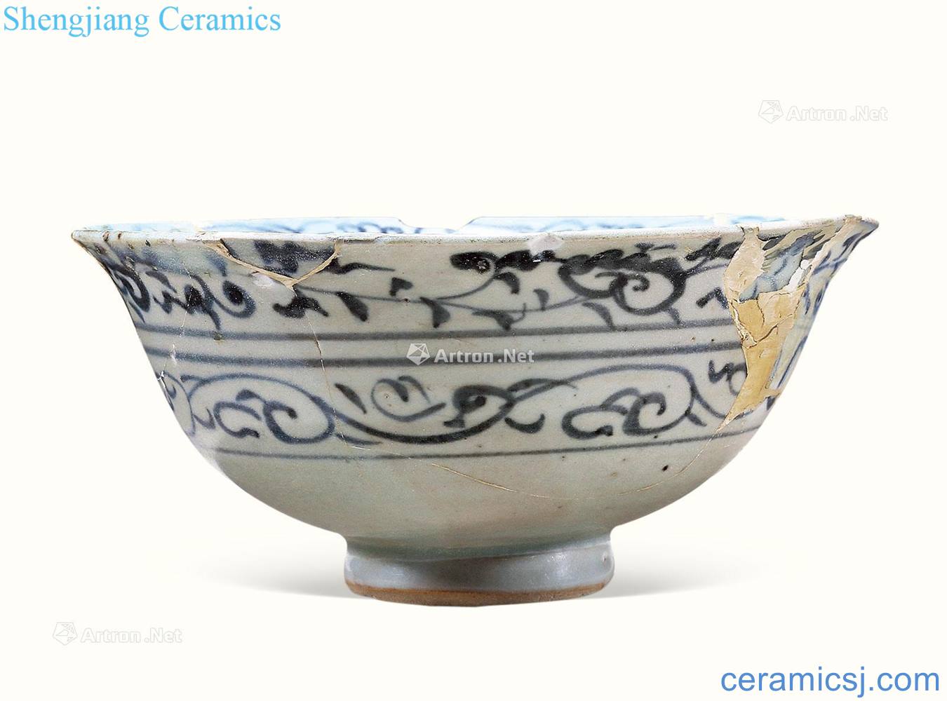 yuan Blue and white flower green-splashed bowls
