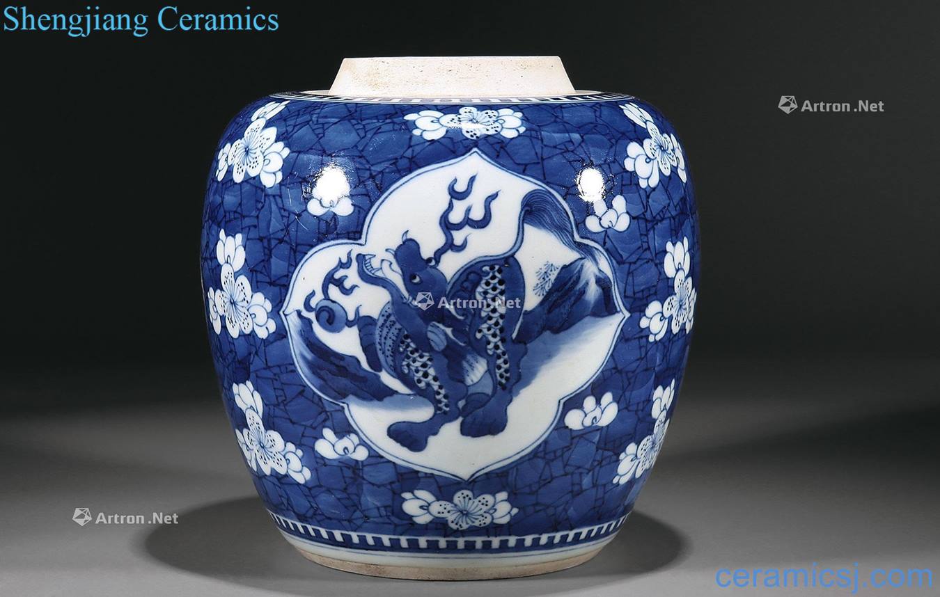 The qing emperor kangxi Blue and white ice plum medallion kirin cans