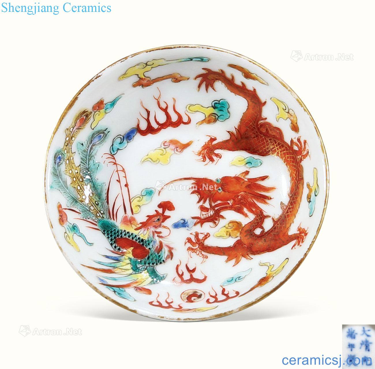 Qing guangxu Pastel longfeng pattern plate