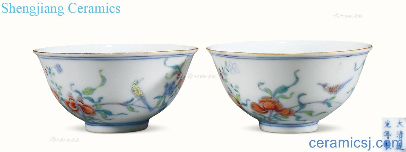 Qing guangxu Bucket color painting of flowers and grain cup (a)