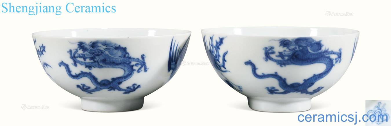 qing Blue and white longfeng green-splashed bowls (a)