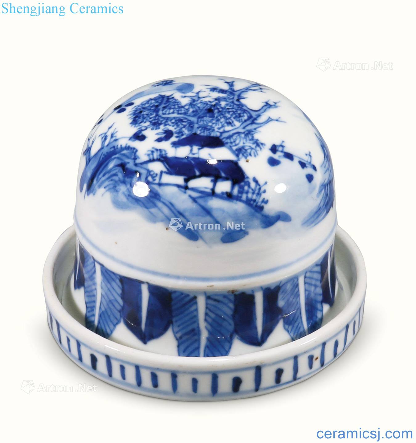 Qing guangxu Blue and white landscape pattern dice cup