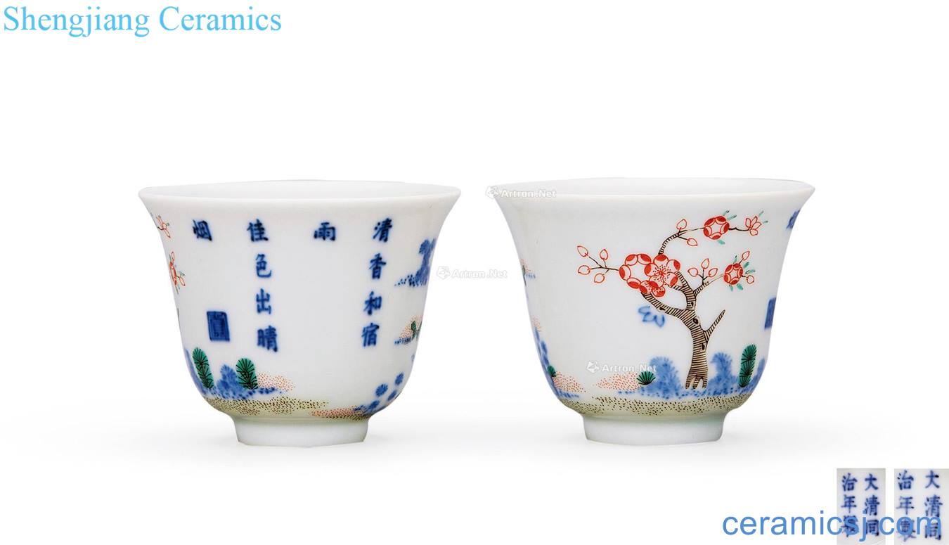 dajing Blue and white color poetry flora cup (a)