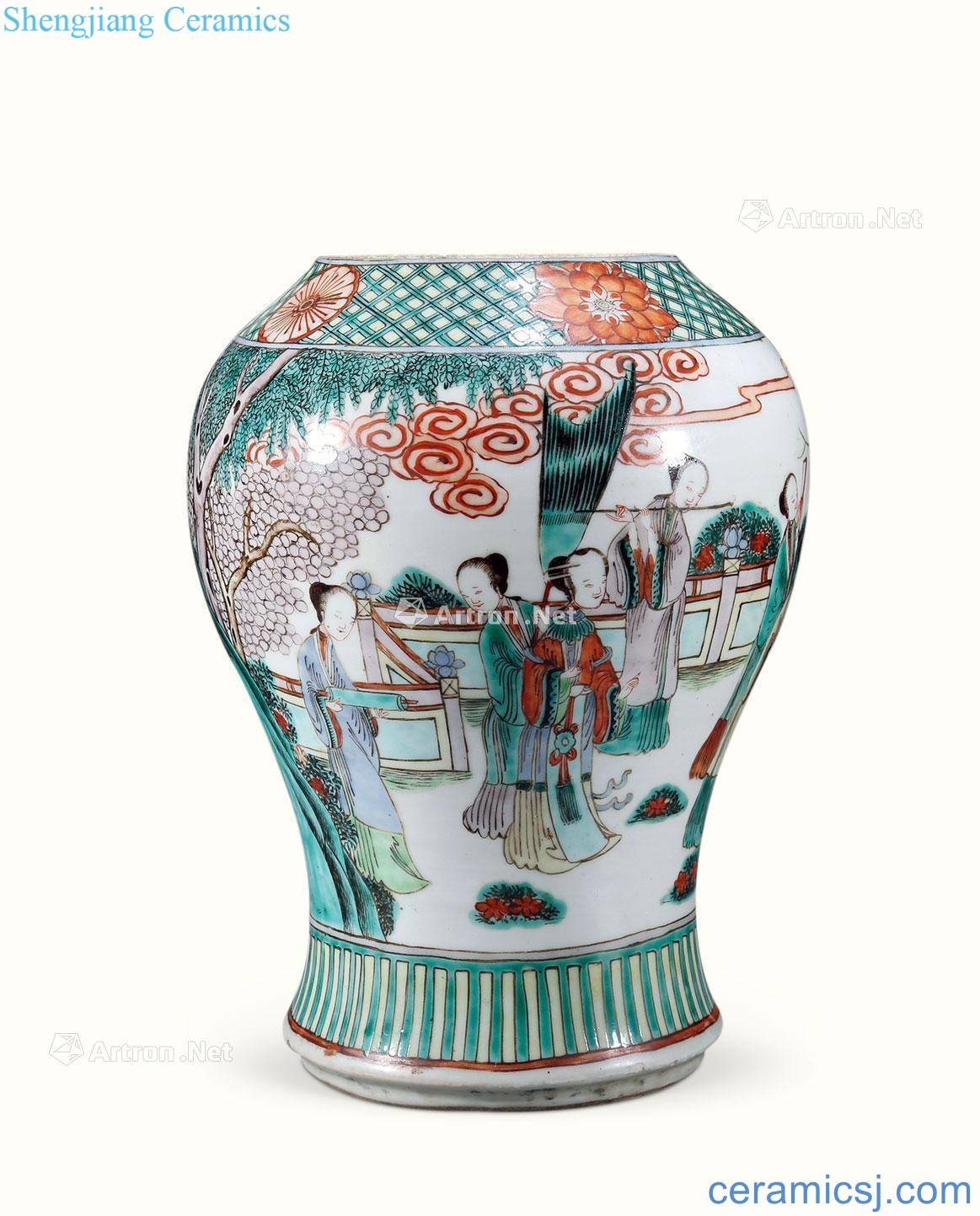 Qing guangxu Colorful traditional Chinese grain vase with flowers