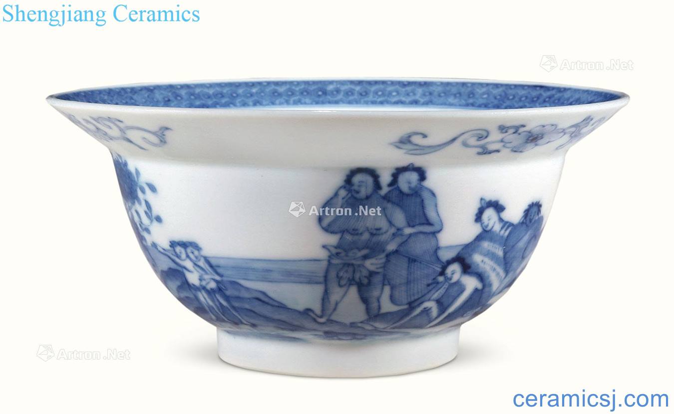 Qing dynasty blue and white western character green-splashed bowls