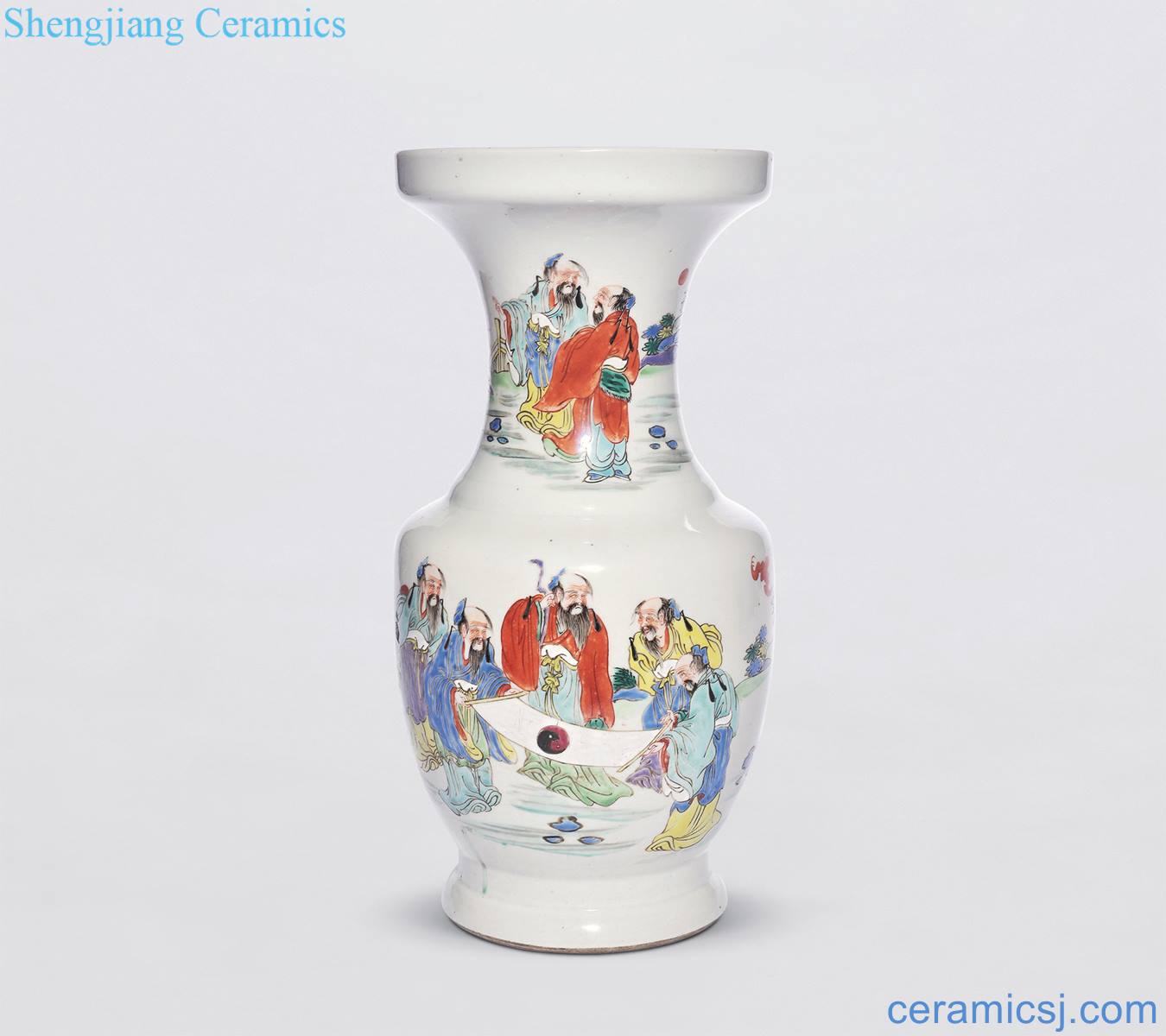 Qing yongzheng pastel five old view drawing dish buccal bottle