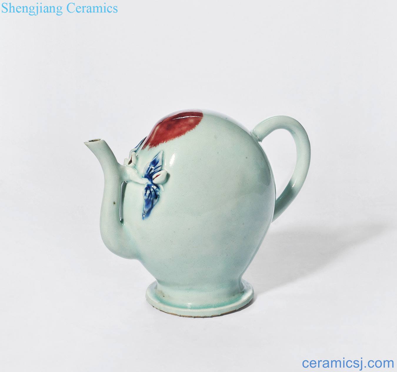 Qing qianlong Green glaze porcelain youligong peach shape back in pot