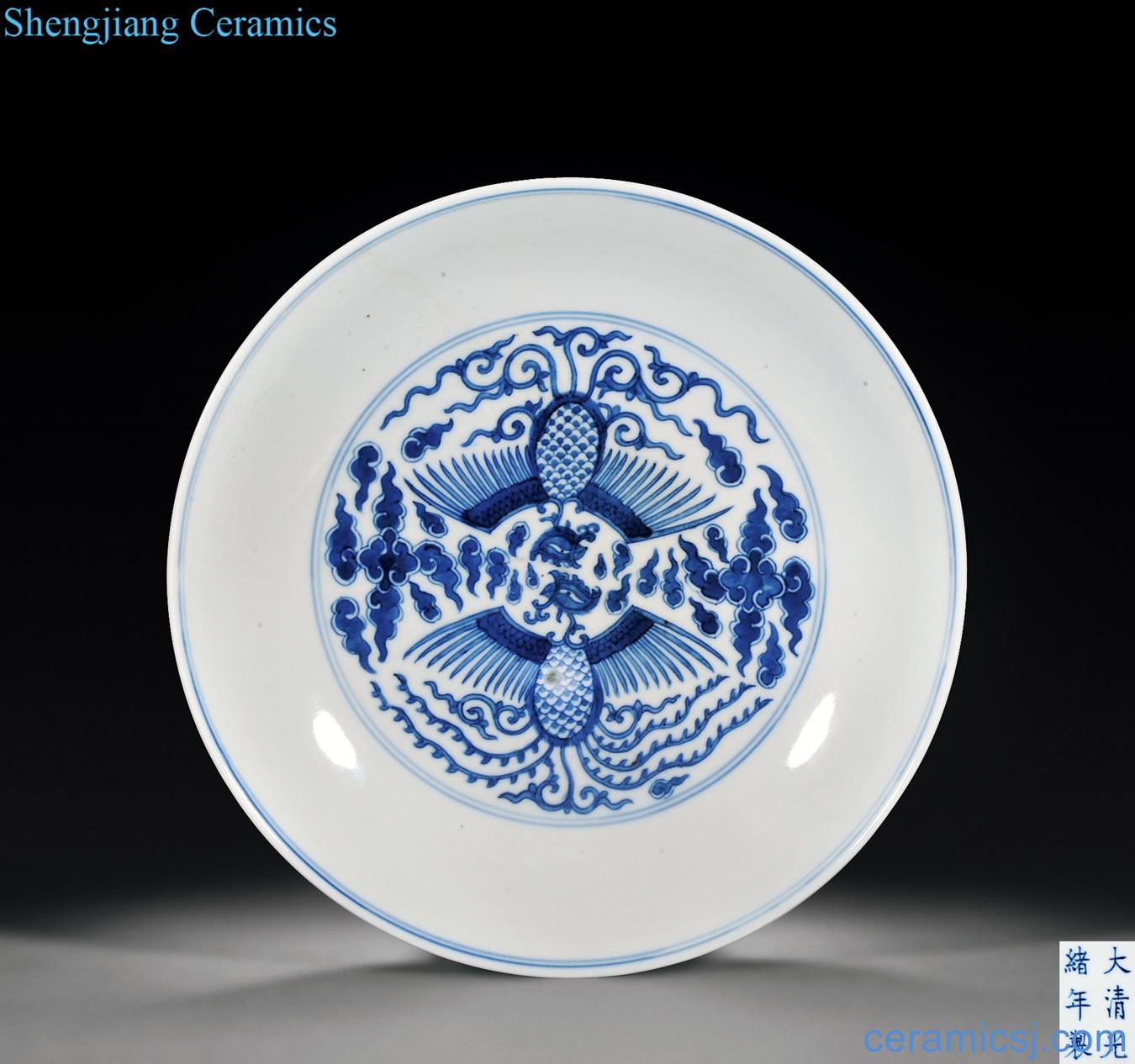 Qing guangxu Blue and white double phoenix grain market