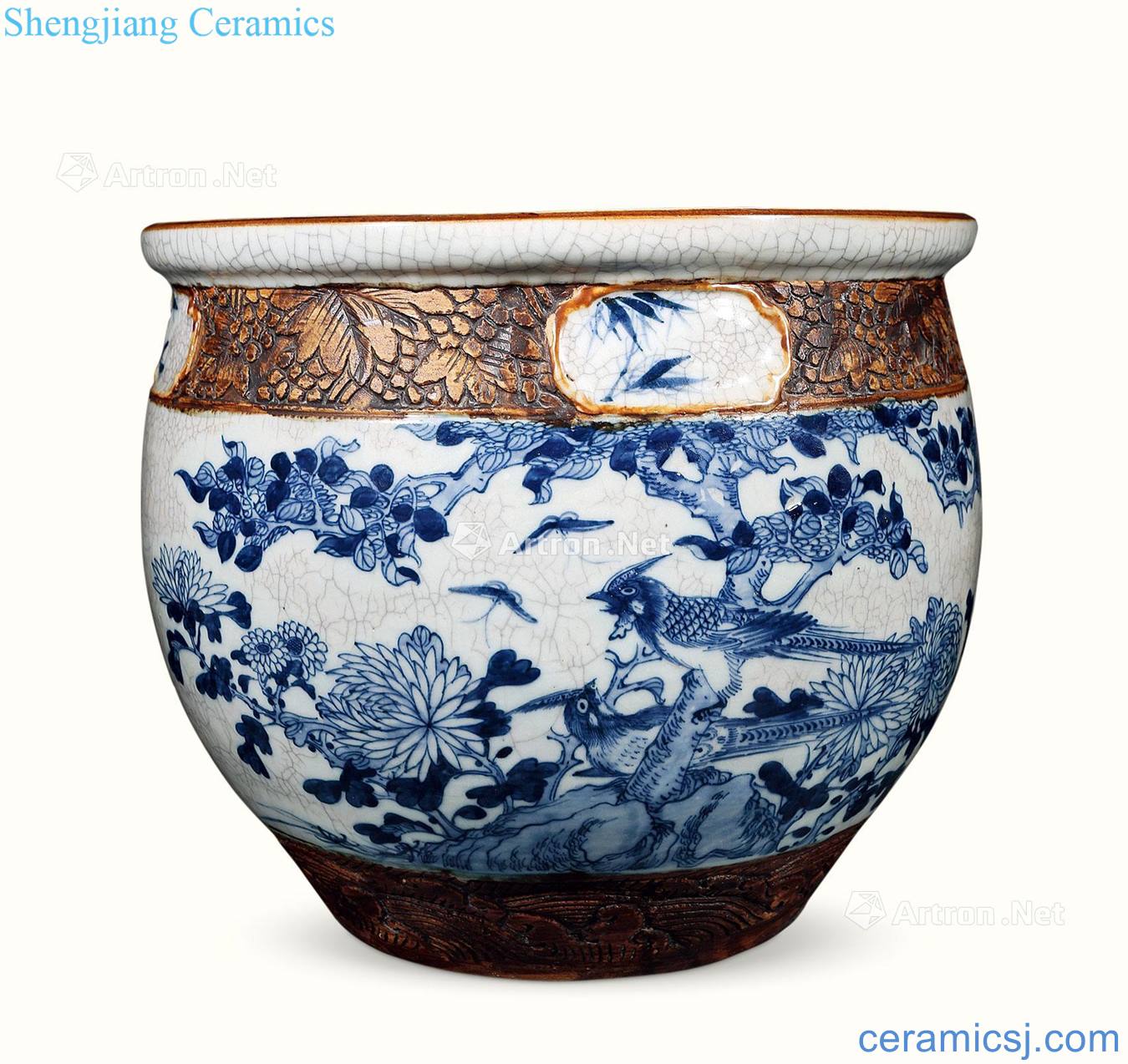 Qing guangxu Elder brother to blue and white flower on grain cylinder