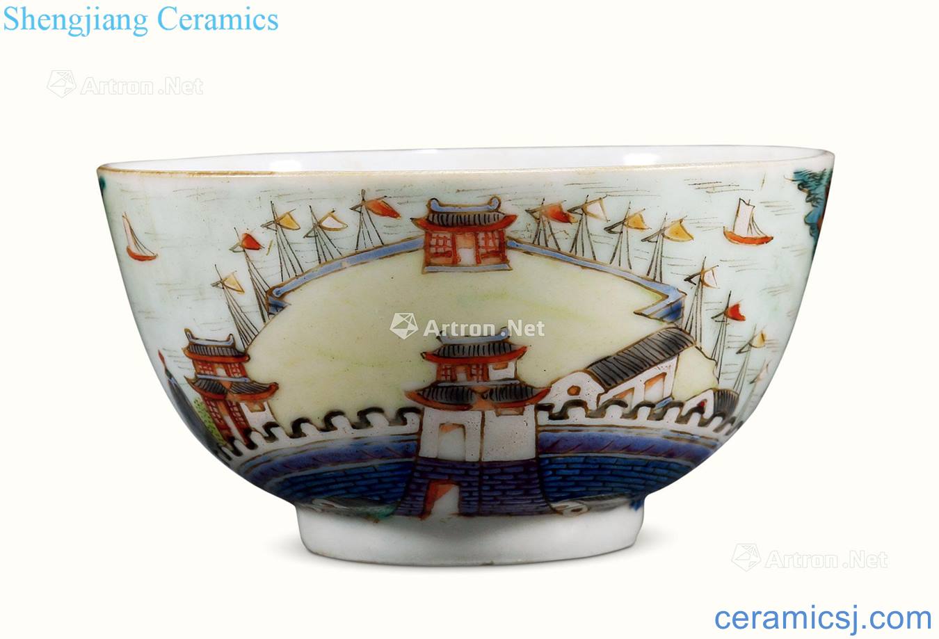 Clear light pastel jiangxi ten views green-splashed bowls