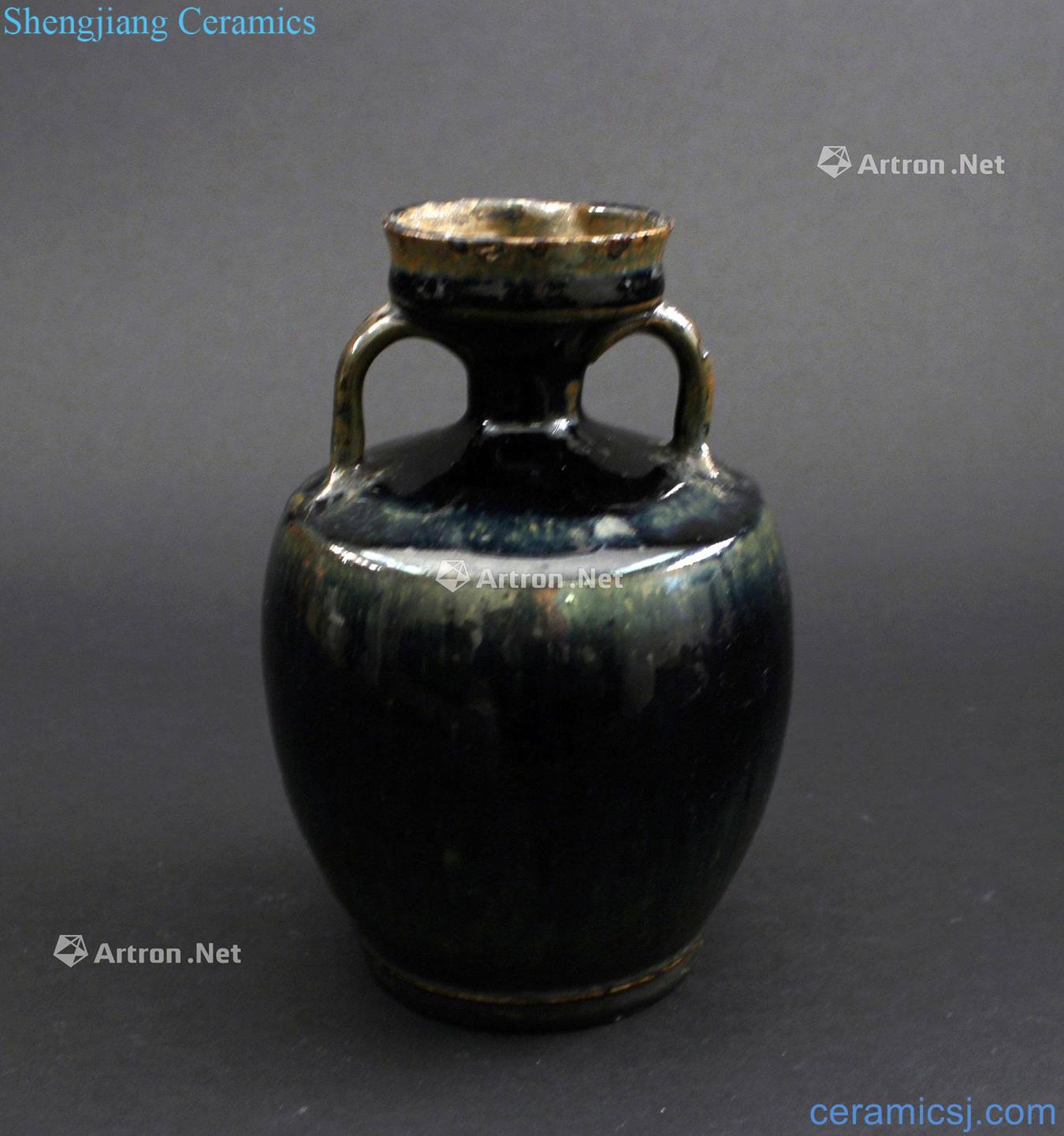 Jinyuan period Magnetic state kiln black glaze iron rust stain dish double pot