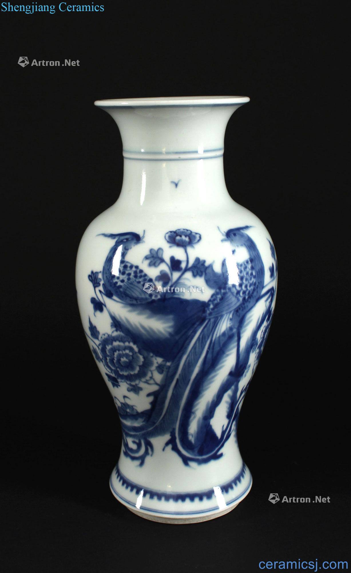 In the qing dynasty Blue and white chicken burn grain goddess of mercy bottle