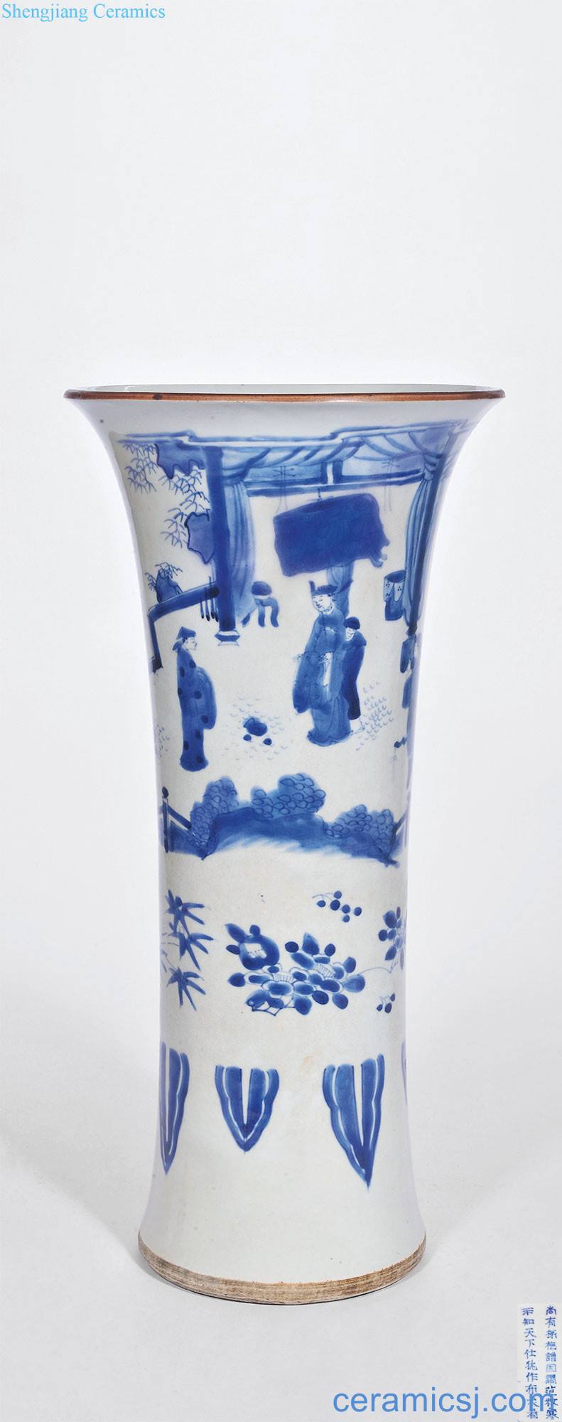 The late Ming dynasty Blue and white Fan Hui must jia in the narrative poems vase with flowers