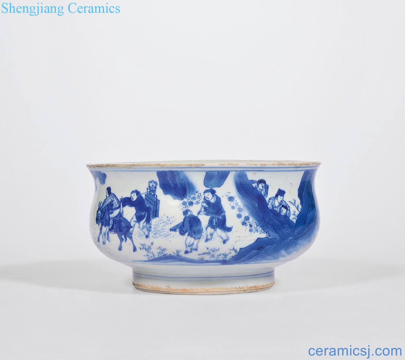 Ming chongzhen Blue and white figure furnace drinks the eight immortals characters in the story