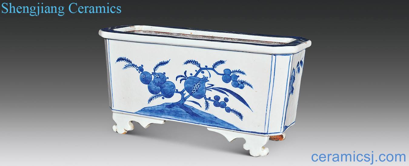 Qing dynasty blue-and-white pomegranate grain oblong flower pot