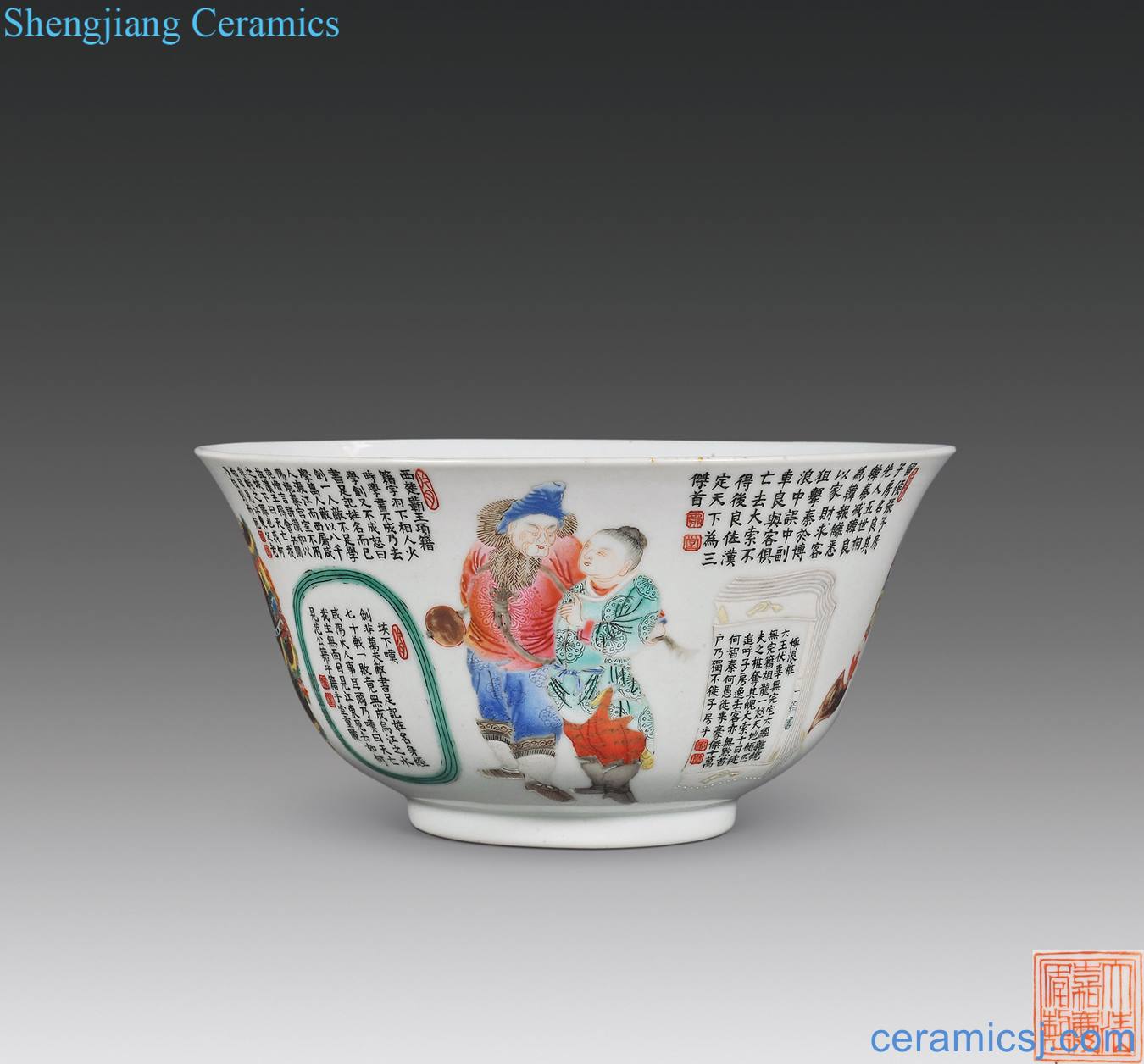 Qing jiaqing pastel stories of unique spectrum diagram big bowl