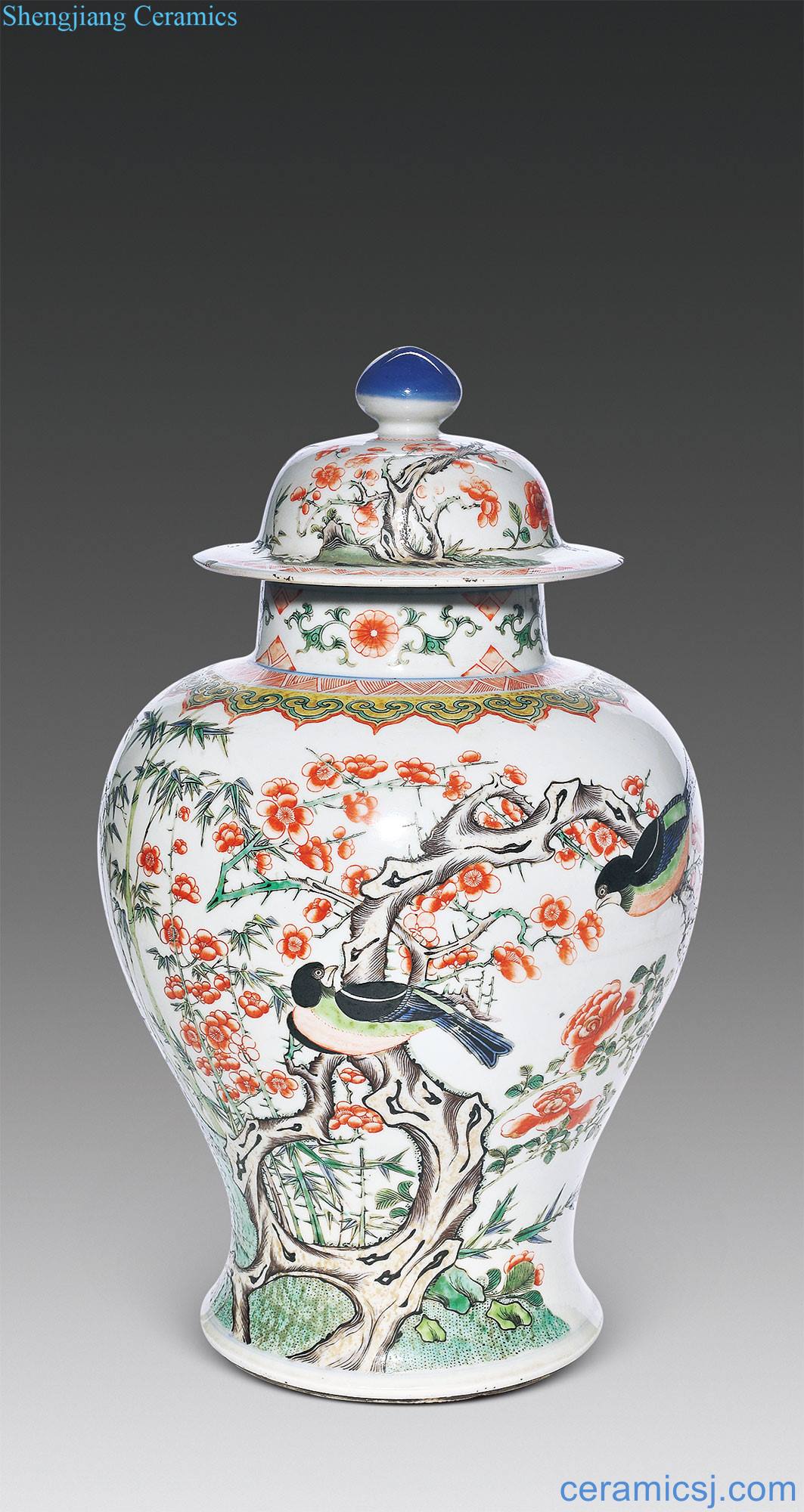 In late qing dynasty Colorful magpie on mei figure the general tank