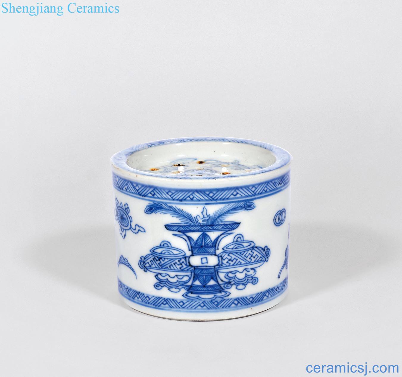 The qing emperor kangxi Blue and white antique incense inserted