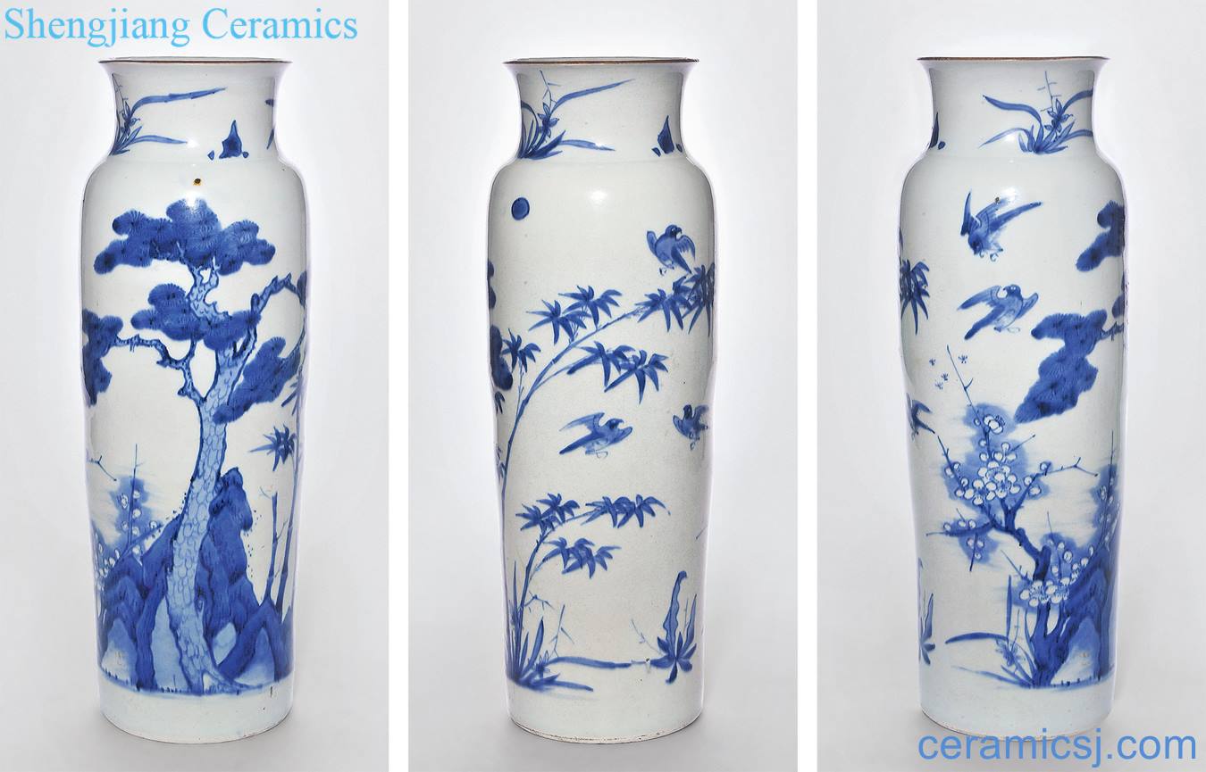 Qing shunzhi Blue and white, poetic figure bottles