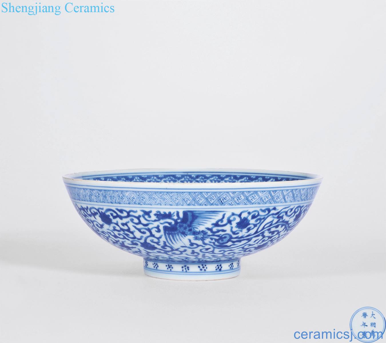 Imitation of the reign of emperor kangxi wanli blue and white floral grain big bowl