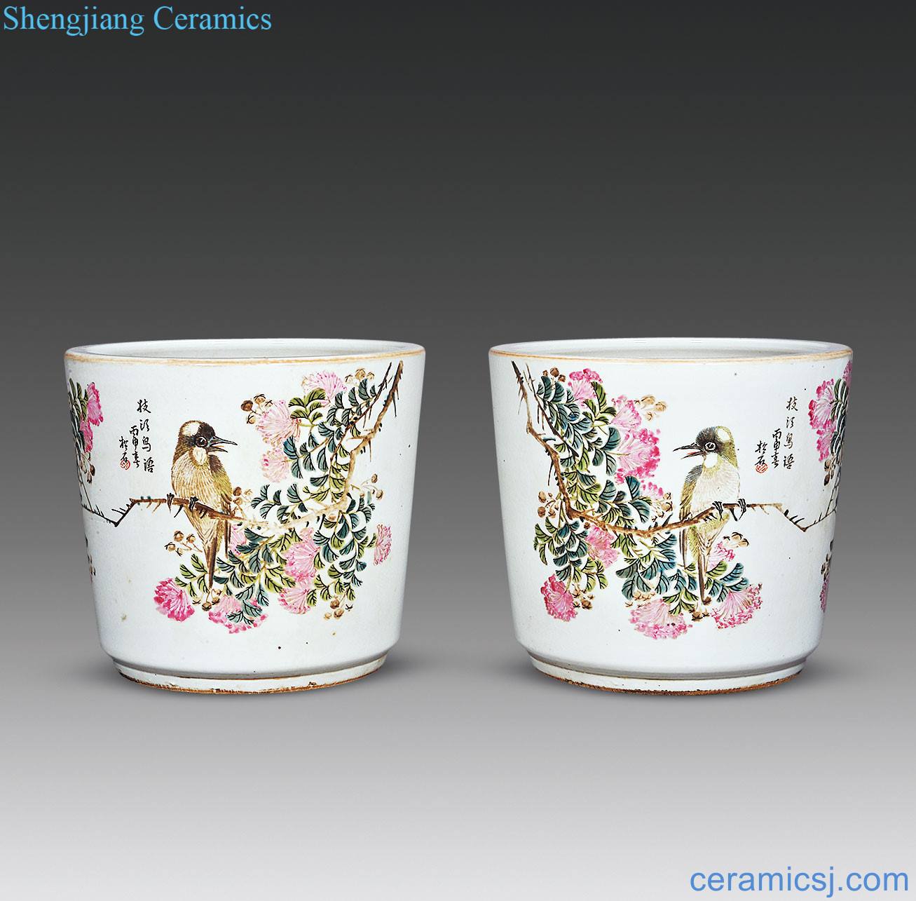 In late qing dynasty Shallow purple color flower grain flowerpot (a)