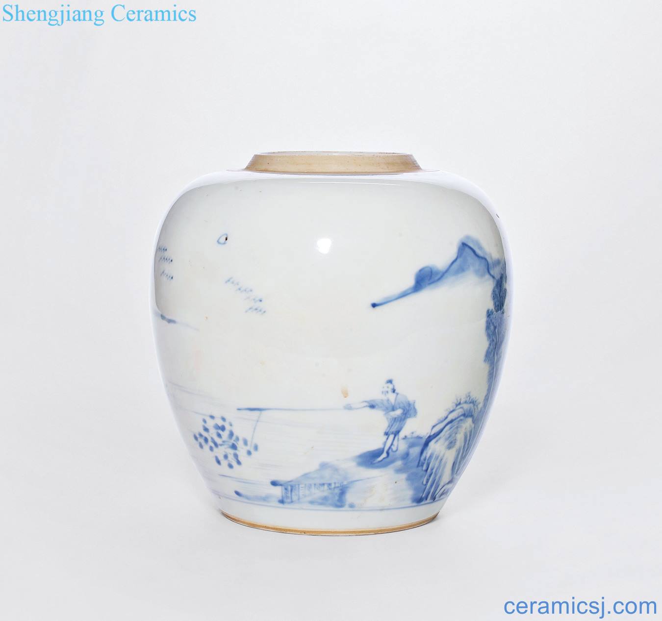 Blue and white landscape character wen qing emperor kangxi, yongzheng cans