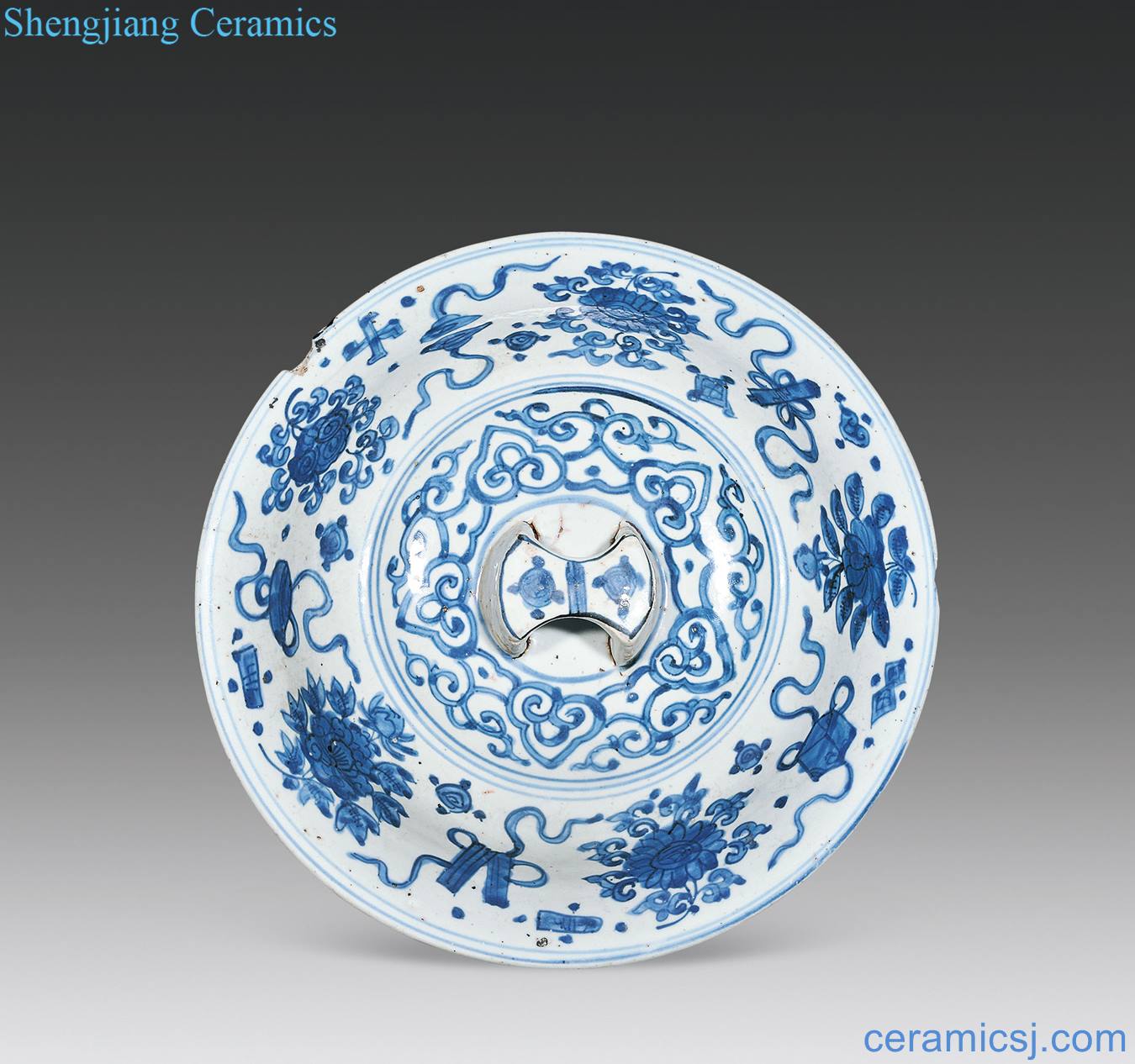 Ming dynasty Blue and white miscellaneous grain treasure silver piece button cover