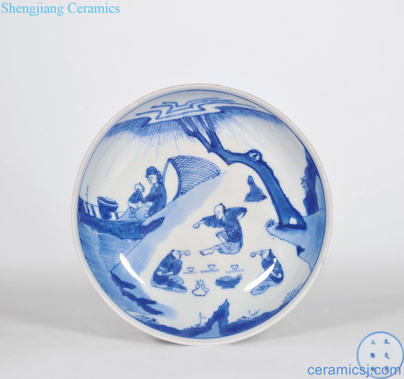 The qing emperor kangxi in the early Blue and white fish characters tray