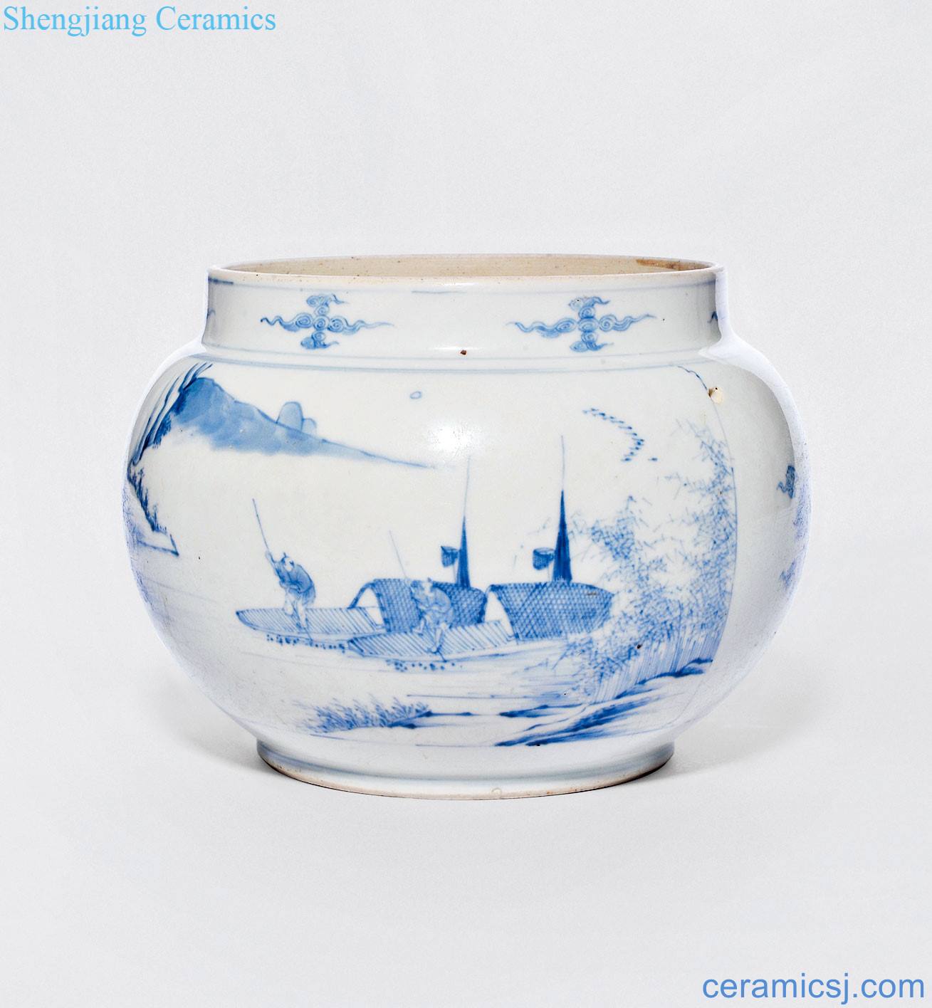 The qing emperor kangxi, yongzheng blue-and-white medallion grain porridge pot