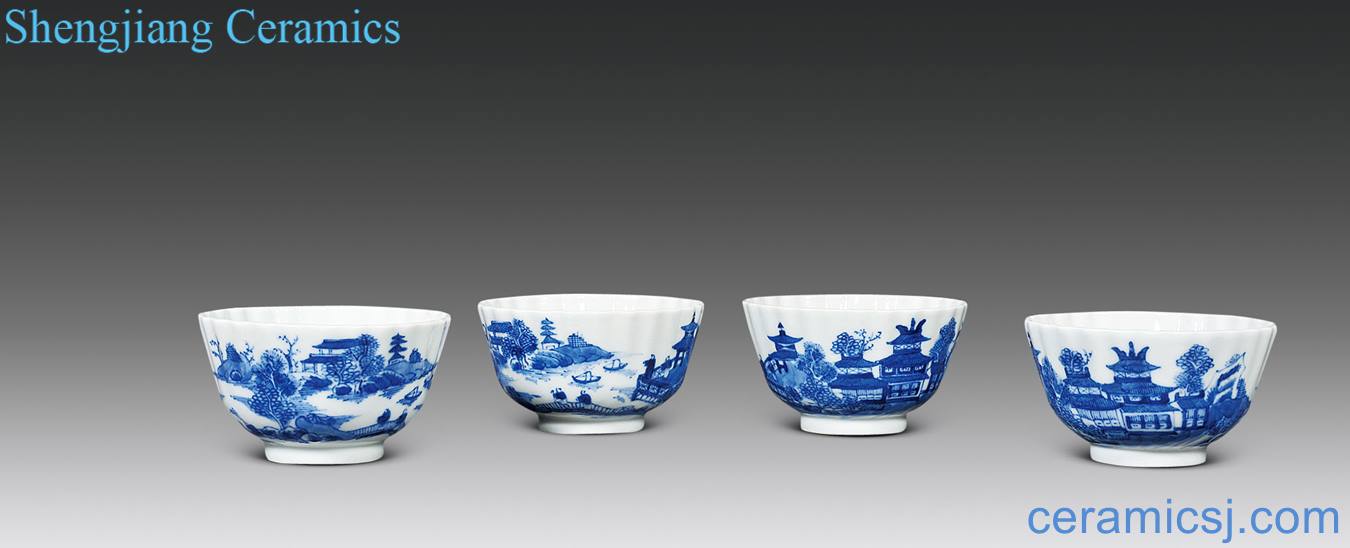 qing Blue and white landscape character lines take koubei (four)