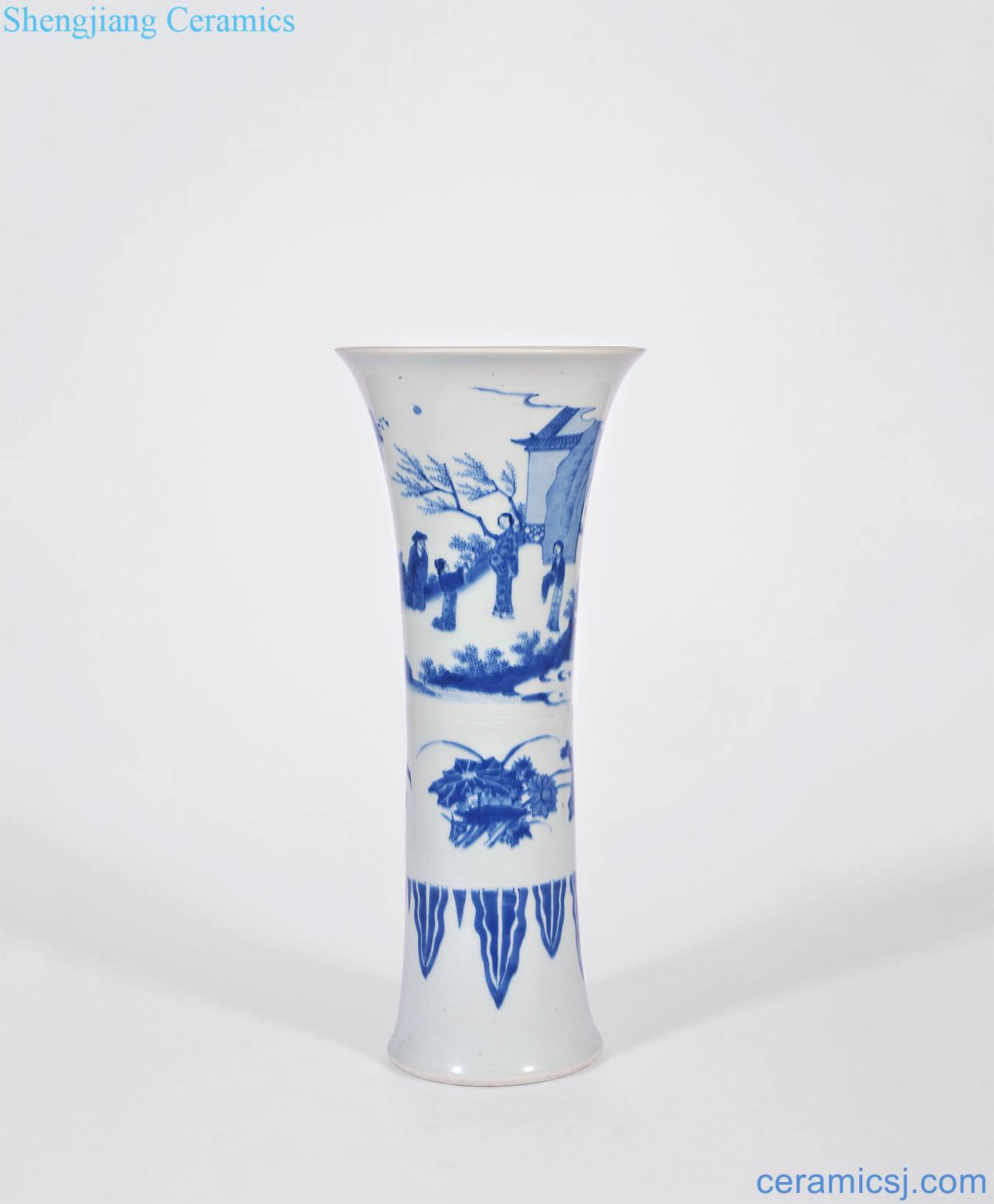 Qing shunzhi Grain flower vase with blue and white characters