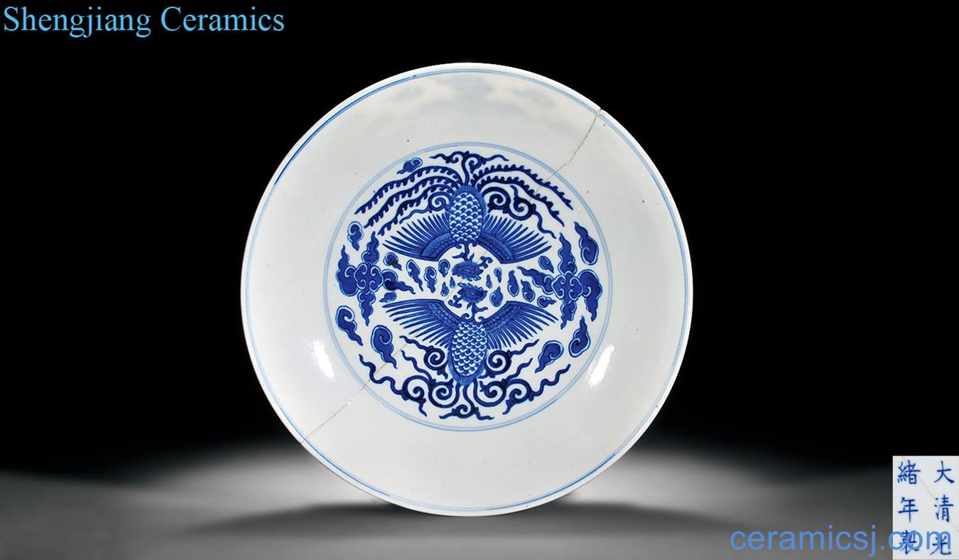 Qing guangxu Blue and white double phoenix grain market