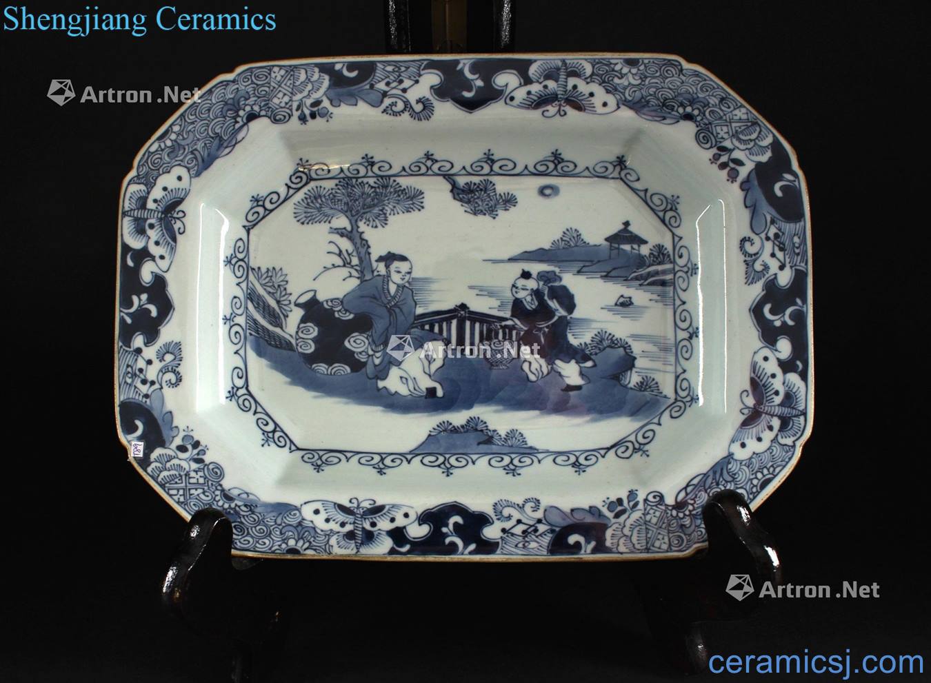 Export character lines flower mouth rectangle plate in late qing dynasty
