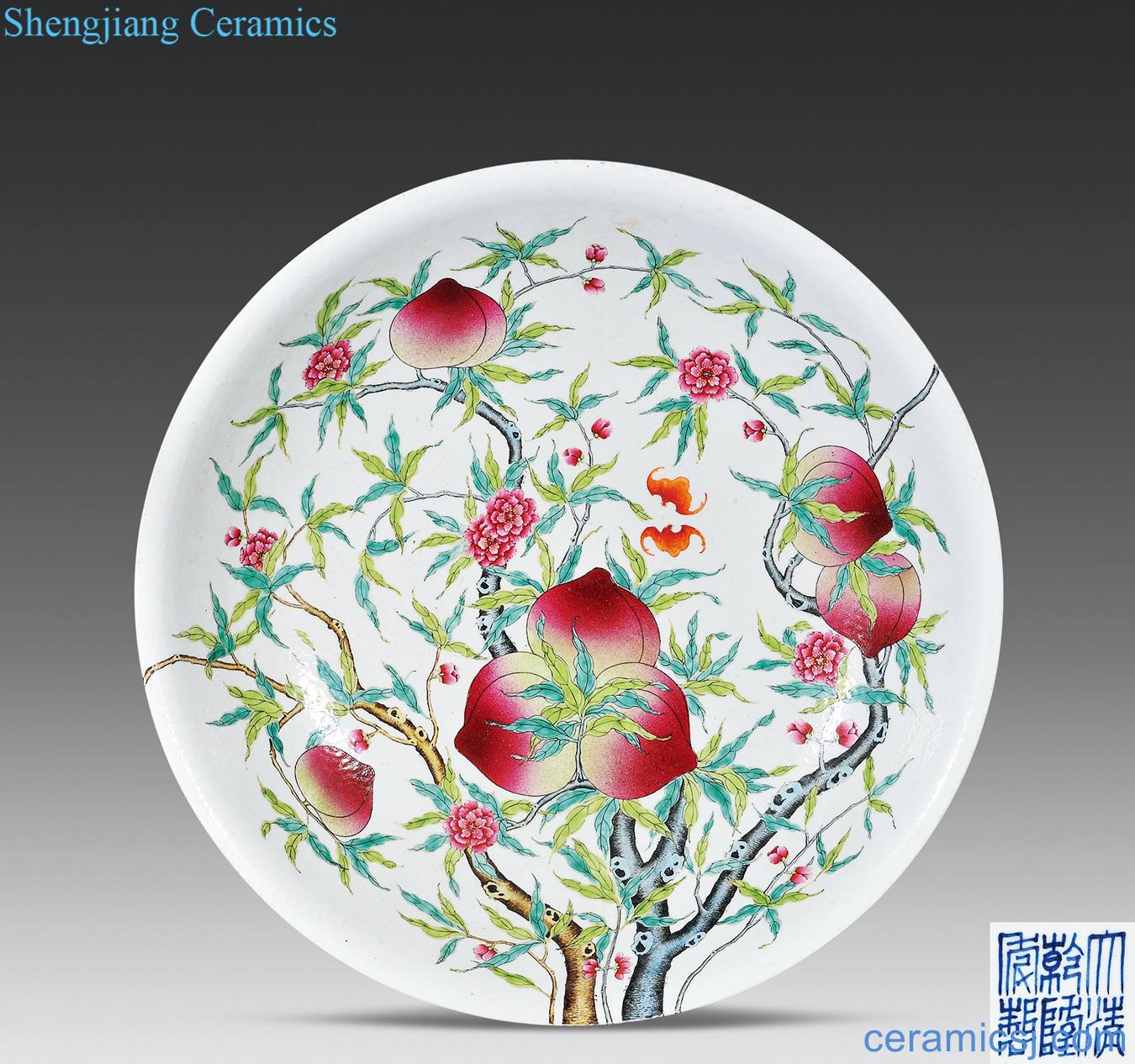 In late qing dynasty Pastel nine peaches