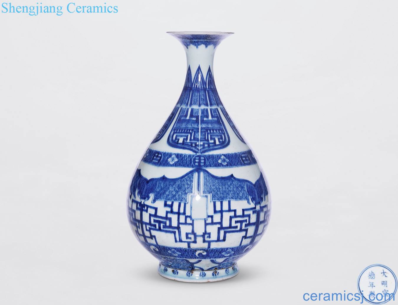 Qing yongzheng Blue and white beast grain okho spring bottle