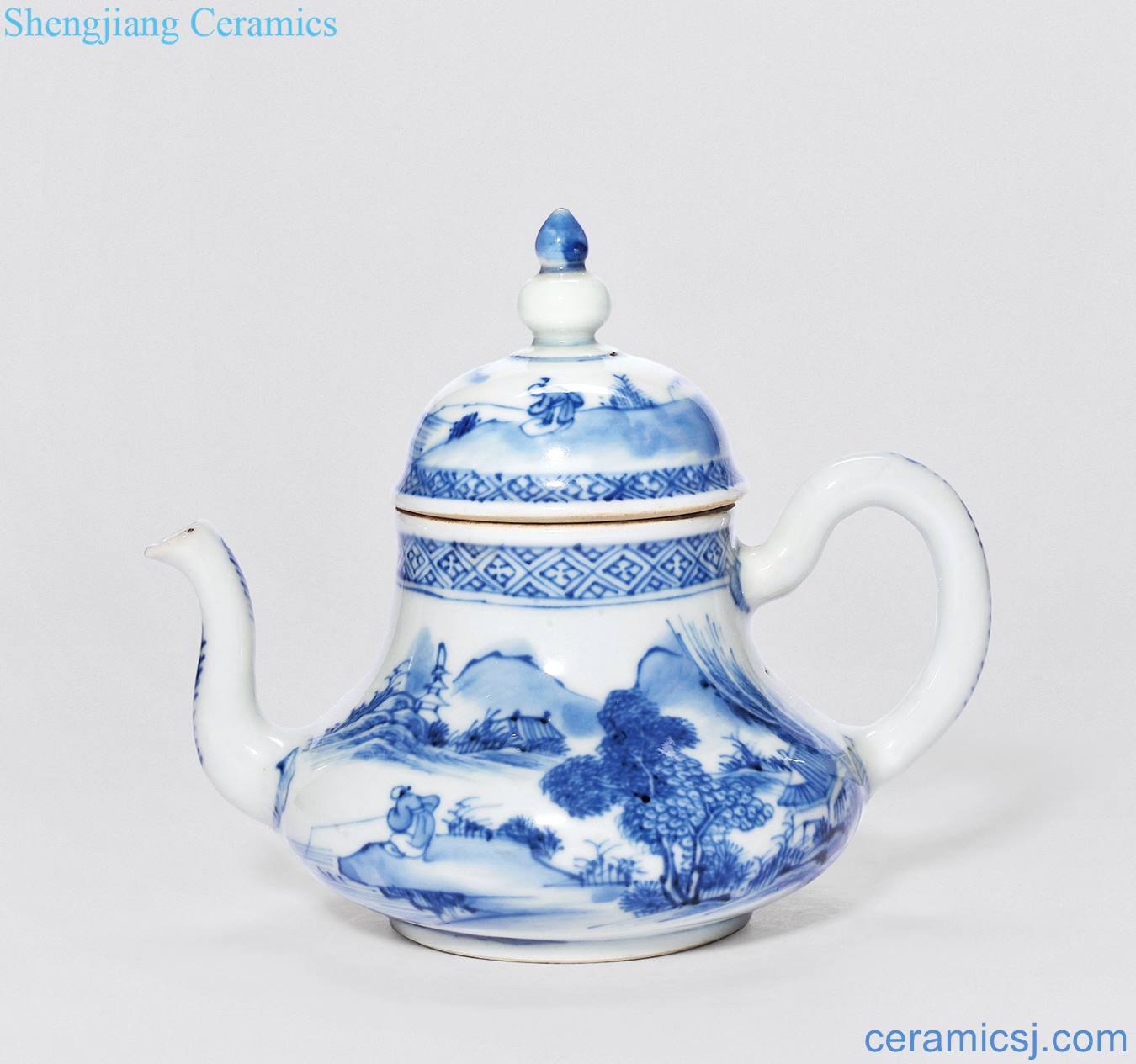 Qing yongzheng Grain big pot of blue and white landscape characters