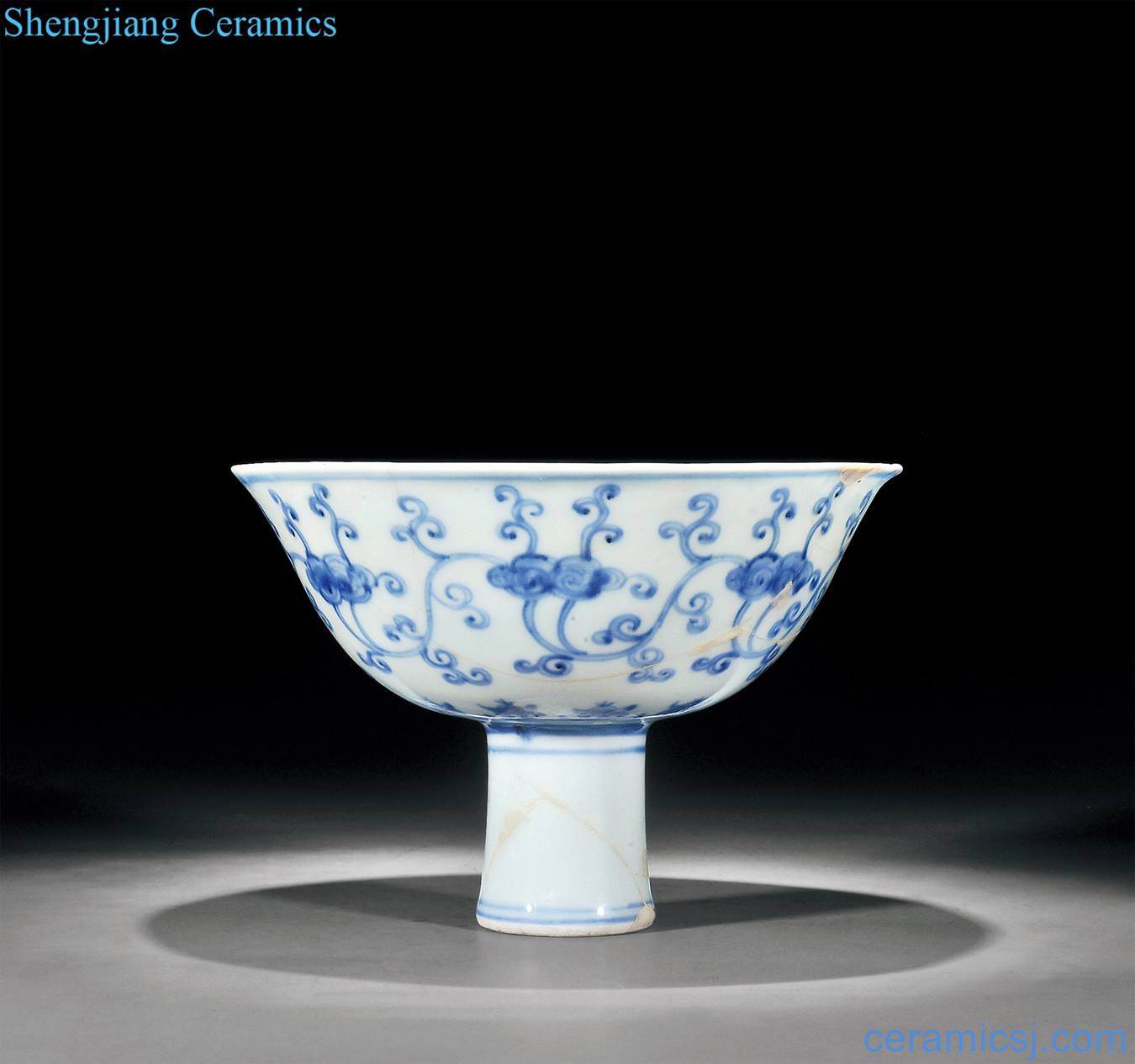 Ming dynasty In the blue and white dragon grain outside ganoderma lucidum grain footed bowl