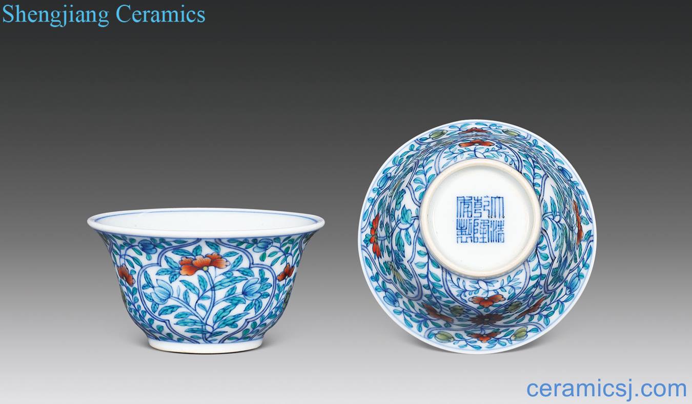 Qing bucket colors branch flowers grain cup (a)
